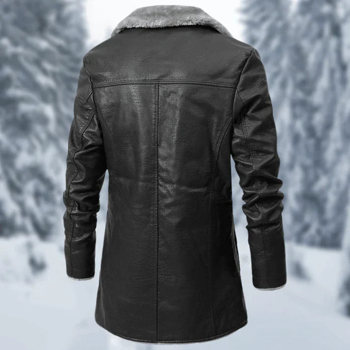 Lucian | Manteau Long Homme en Cuir PU avec Doublure Polaire pour l'Hiver