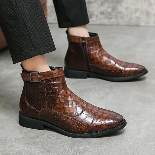 Donatien | Bottines Chelsea Homme Premium à Motif Crocodile, Zip Latéral et Sangle Ajustable