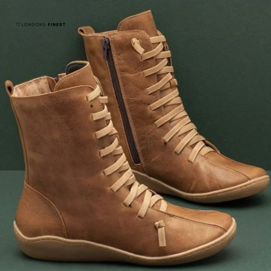 Norène | Bottes Femme Imperméables en Cuir Haut de Gamme à Lacets et Fermeture Éclair Latérale