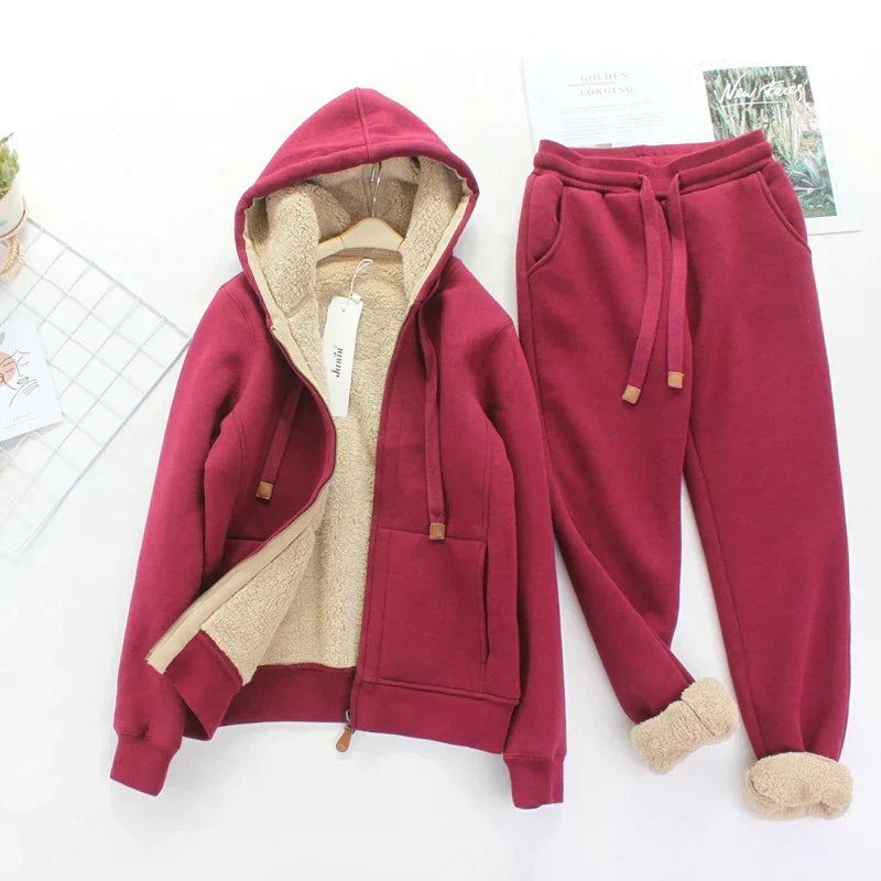 Étienne | Ensemble Veste à Capuche Zippée et Pantalon Jogging Taille Haute en Fleece pour Femme