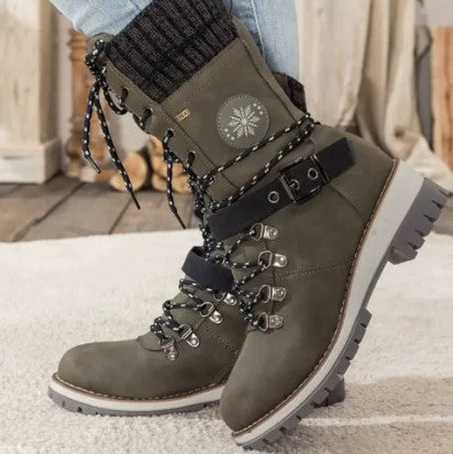 Noémie | Bottes Mi-Mollet Orthopédiques Doublées en Polaire avec Lacets