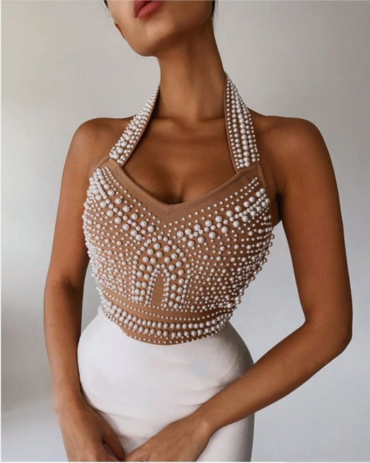 Séraphie | Robe Bodycon Halter avec Détails de Perles