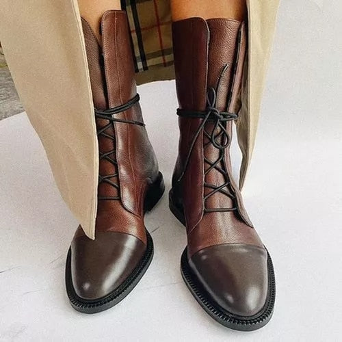 Antoinnette | Bottines en Cuir Premium à Lacets, Bout Pointu, Talon Bas et Bloc