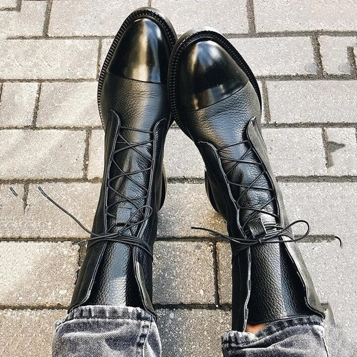 Antoinnette | Bottines en Cuir Premium à Lacets, Bout Pointu, Talon Bas et Bloc