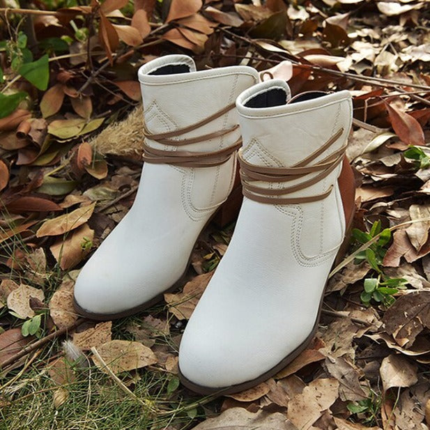 Paloma | Bottines Vintage à Talon Bloc avec Lacets à l'Arrière