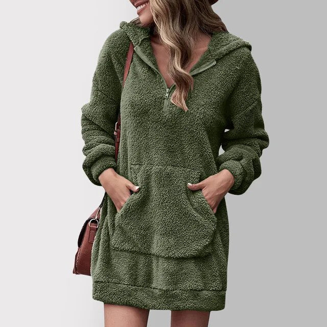 Fazetta | Robe Pull Molletonnée à Capuche et Manches Longues