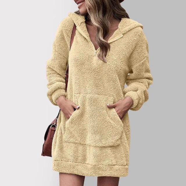 Fazetta | Robe Pull Molletonnée à Capuche et Manches Longues