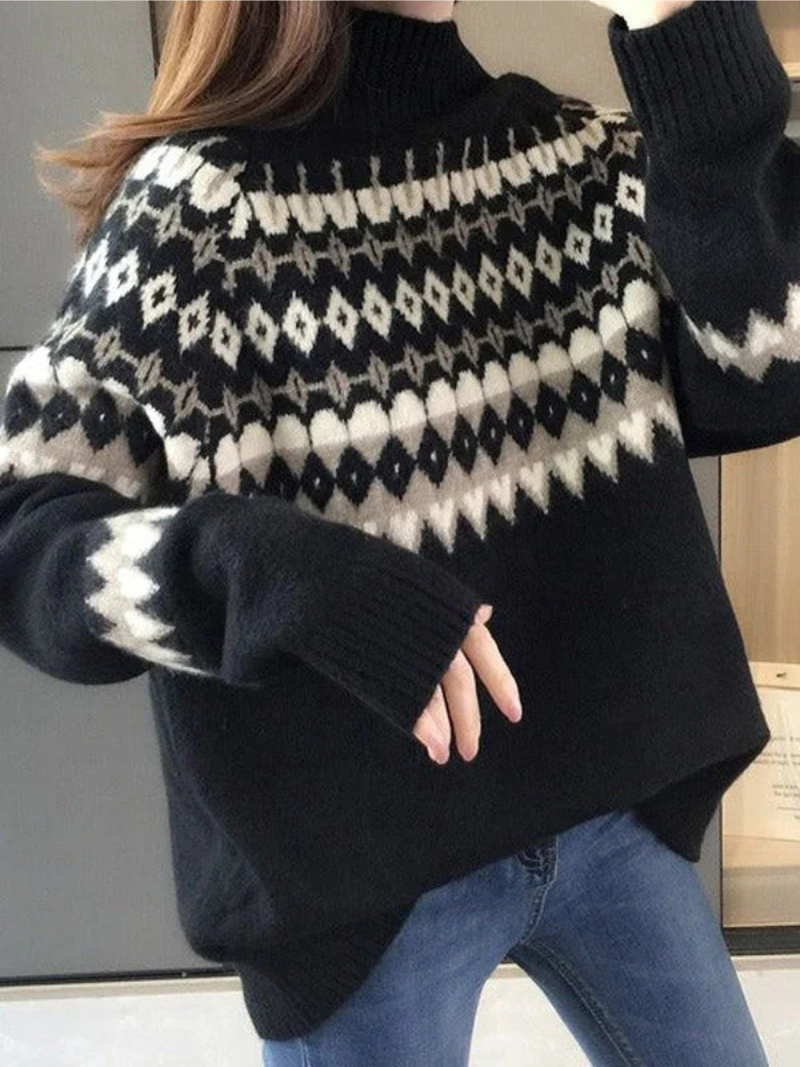 Ulliel | Pull Chaud à Col Roulé avec Motifs Tribaux Élégants