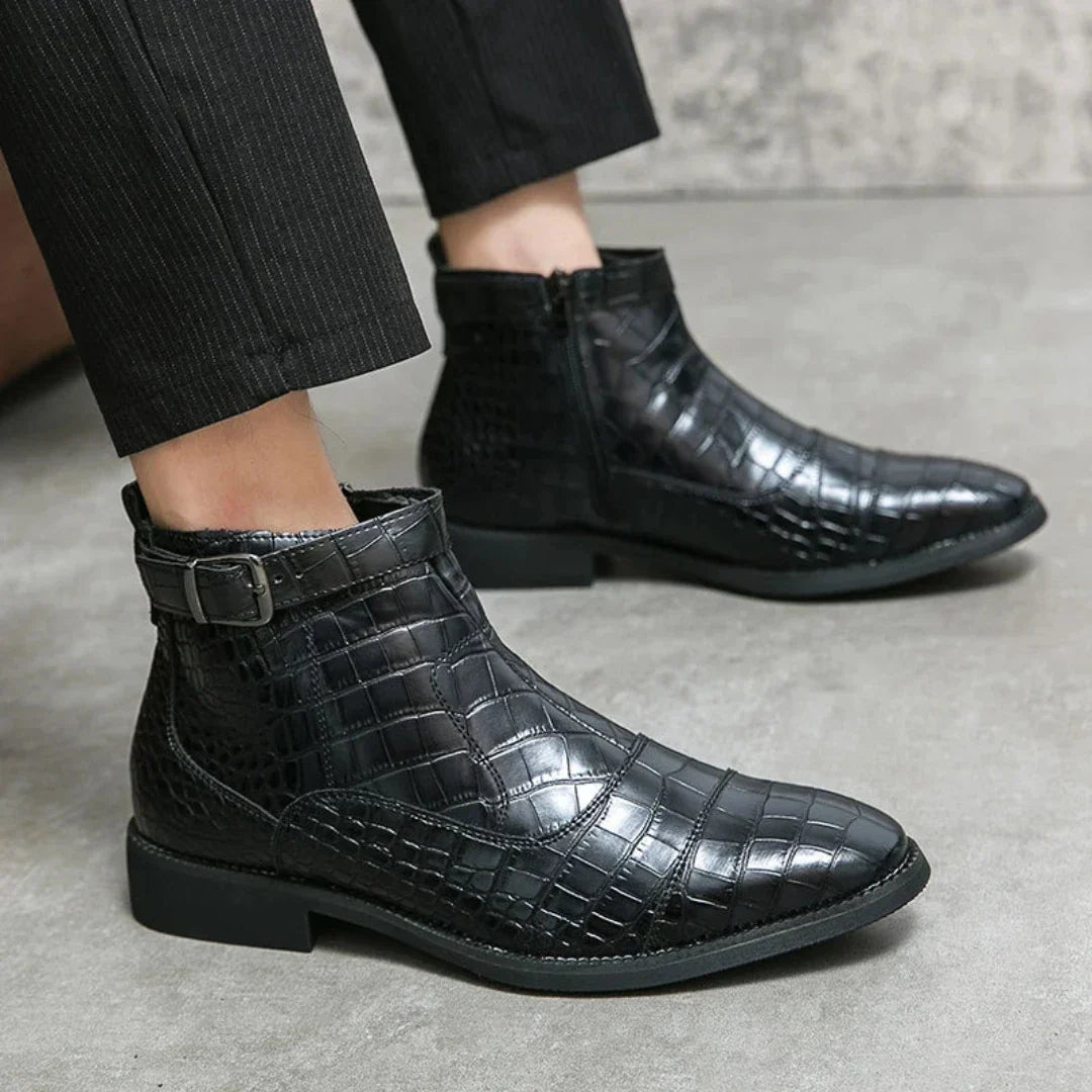 Donatien | Bottines Chelsea Homme Premium à Motif Crocodile, Zip Latéral et Sangle Ajustable