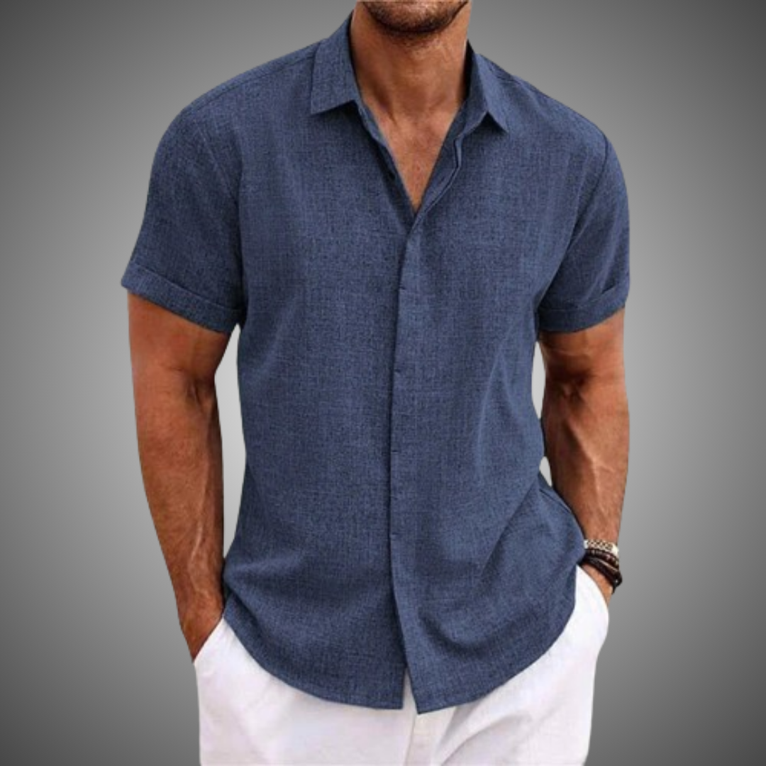 Lorenz | Chemise Casual Homme en Coton et Lin à Manches Courtes, Col Revers et Boutonnée