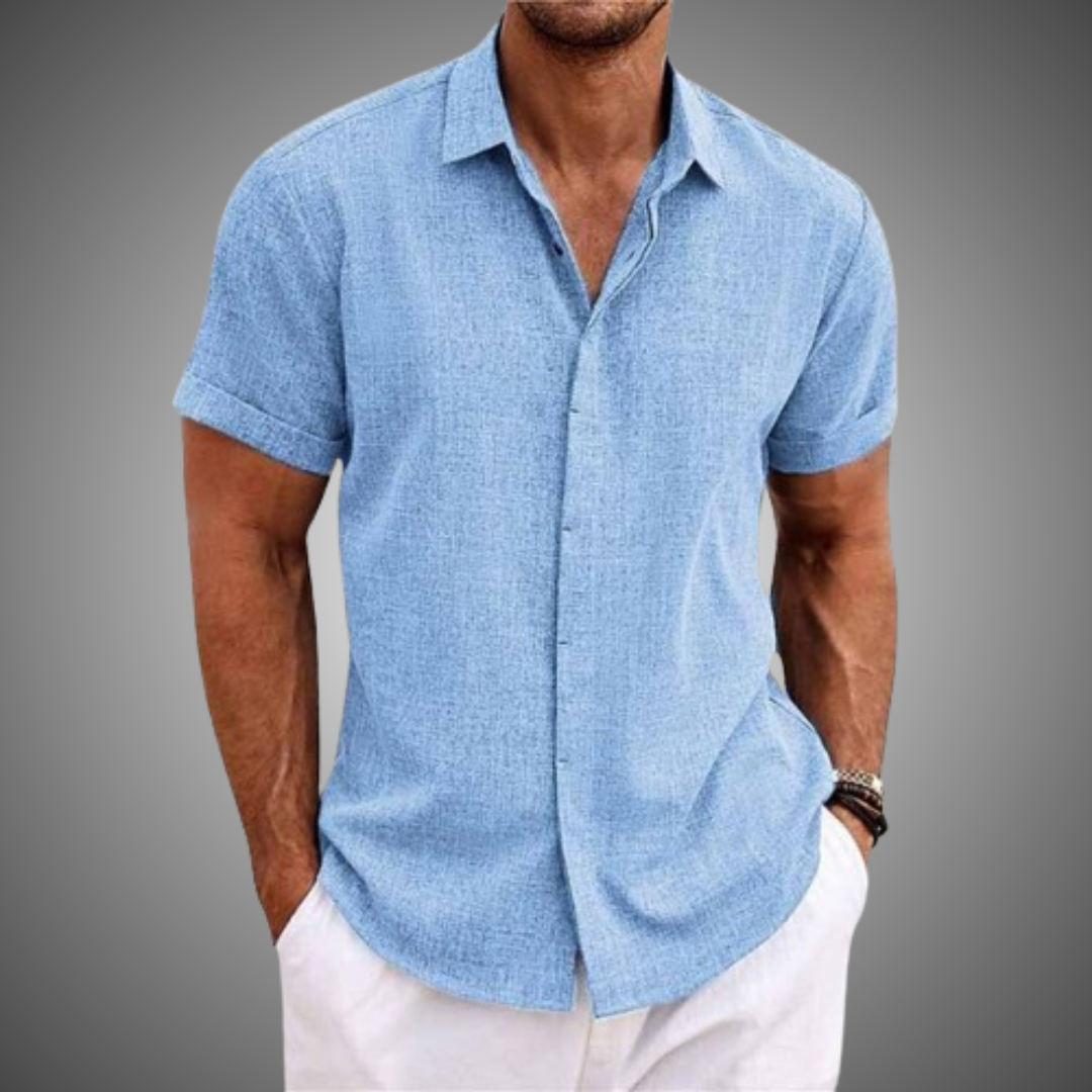 Lorenz | Chemise Casual Homme en Coton et Lin à Manches Courtes, Col Revers et Boutonnée