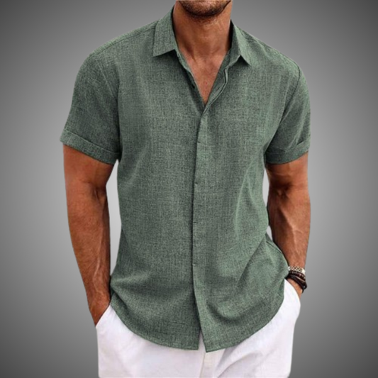 Lorenz | Chemise Casual Homme en Coton et Lin à Manches Courtes, Col Revers et Boutonnée