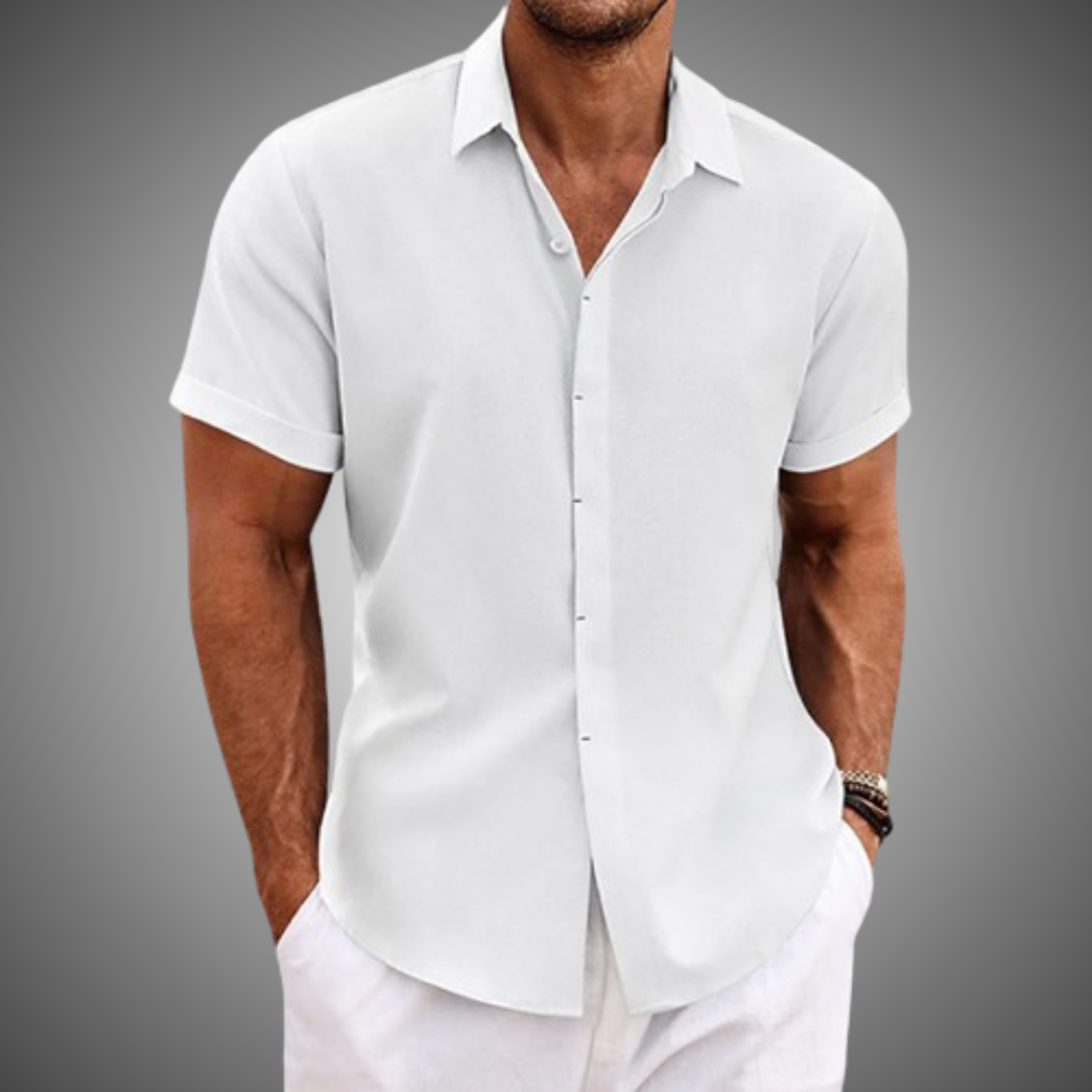 Lorenz | Chemise Casual Homme en Coton et Lin à Manches Courtes, Col Revers et Boutonnée