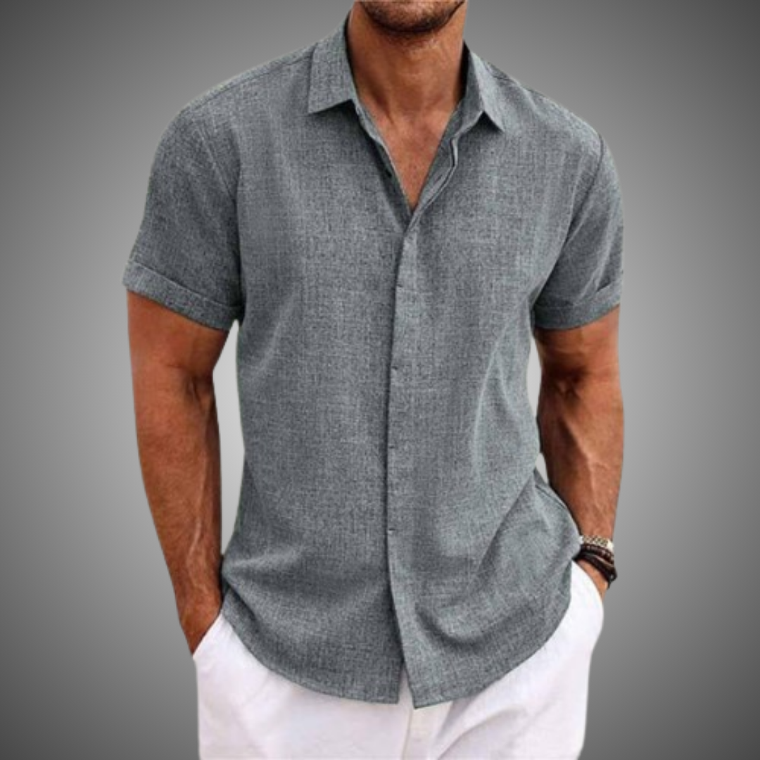 Lorenz | Chemise Casual Homme en Coton et Lin à Manches Courtes, Col Revers et Boutonnée