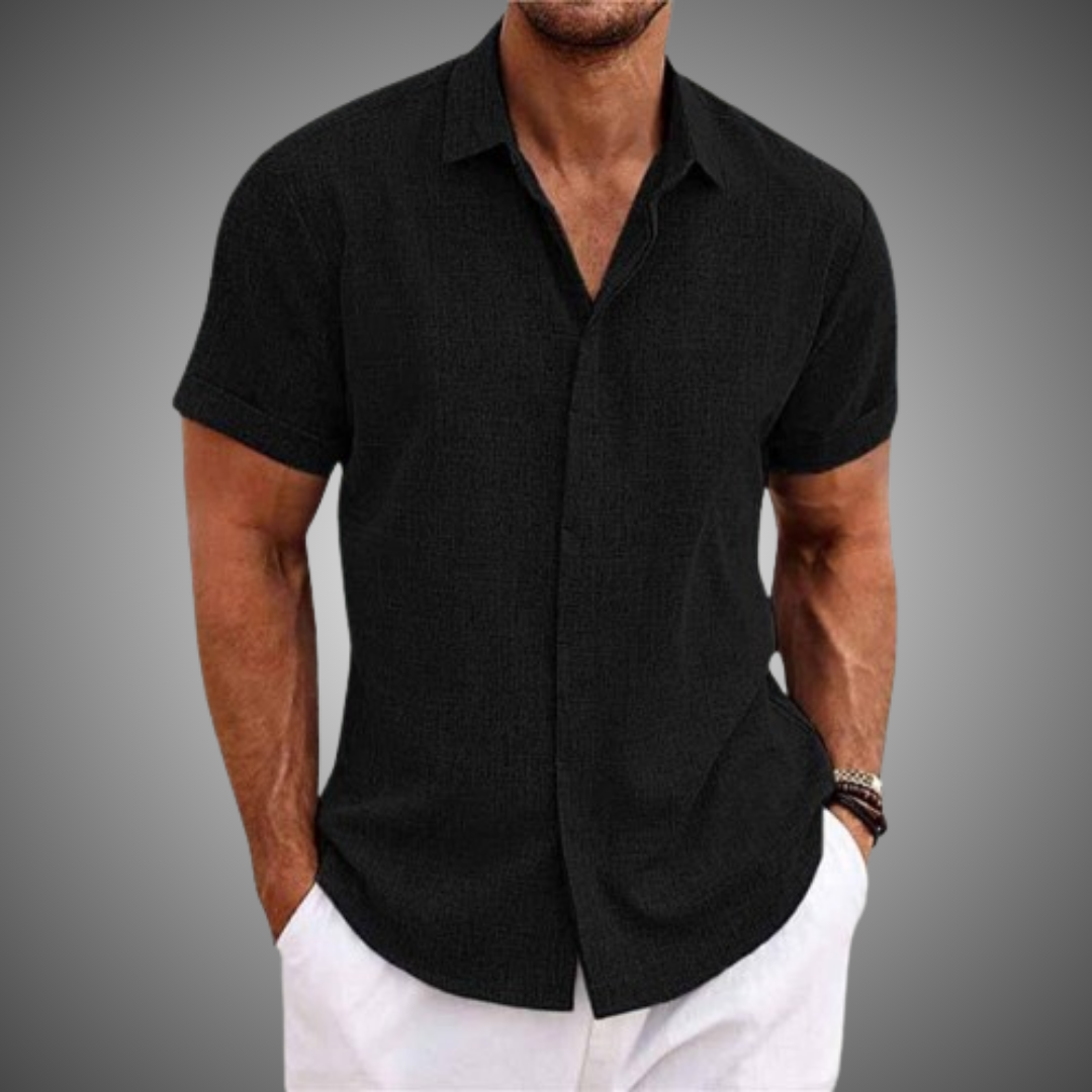 Lorenz | Chemise Casual Homme en Coton et Lin à Manches Courtes, Col Revers et Boutonnée