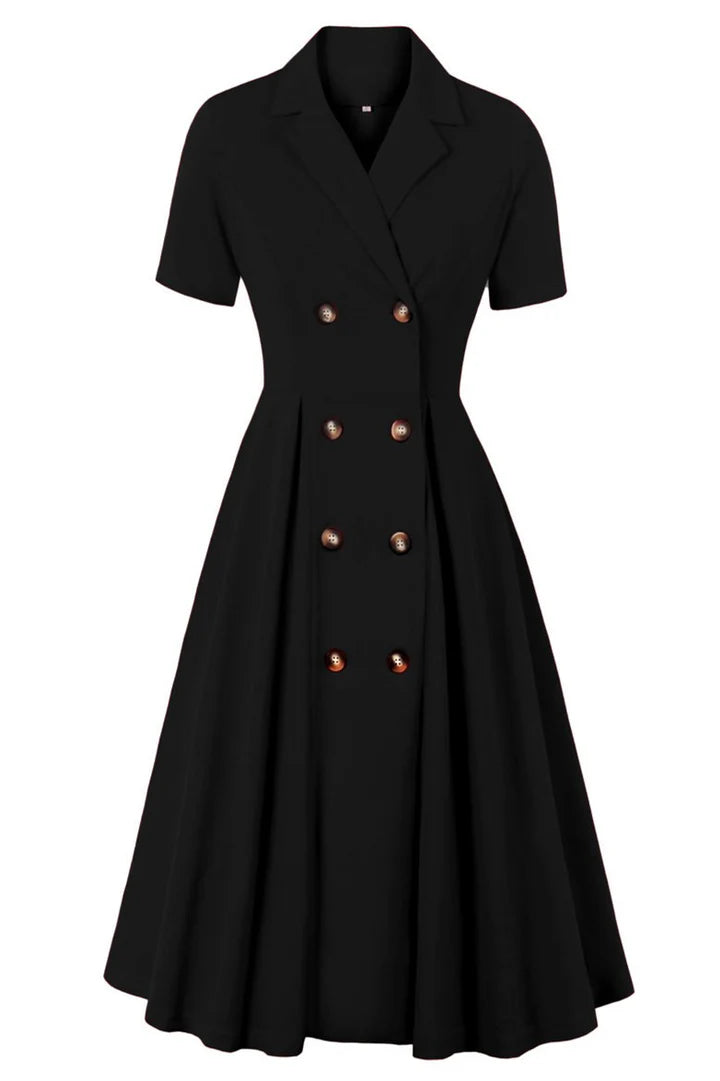 Solandra | Robe Midi Double Boutonnage avec Manches Bouffantes