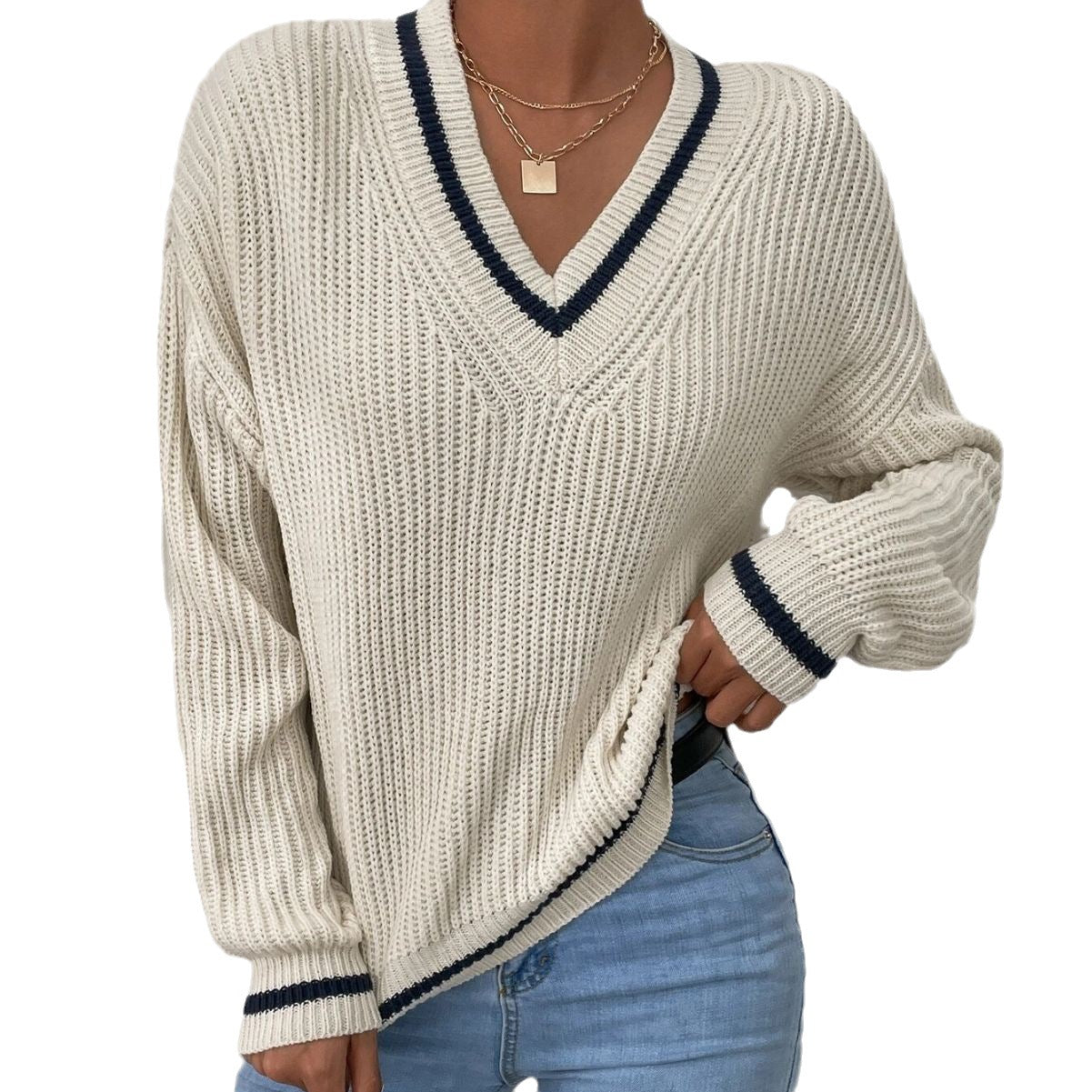 Stinova | Pull Tricoté à Col V Élégant pour Femme – Confort et Style Intemporel