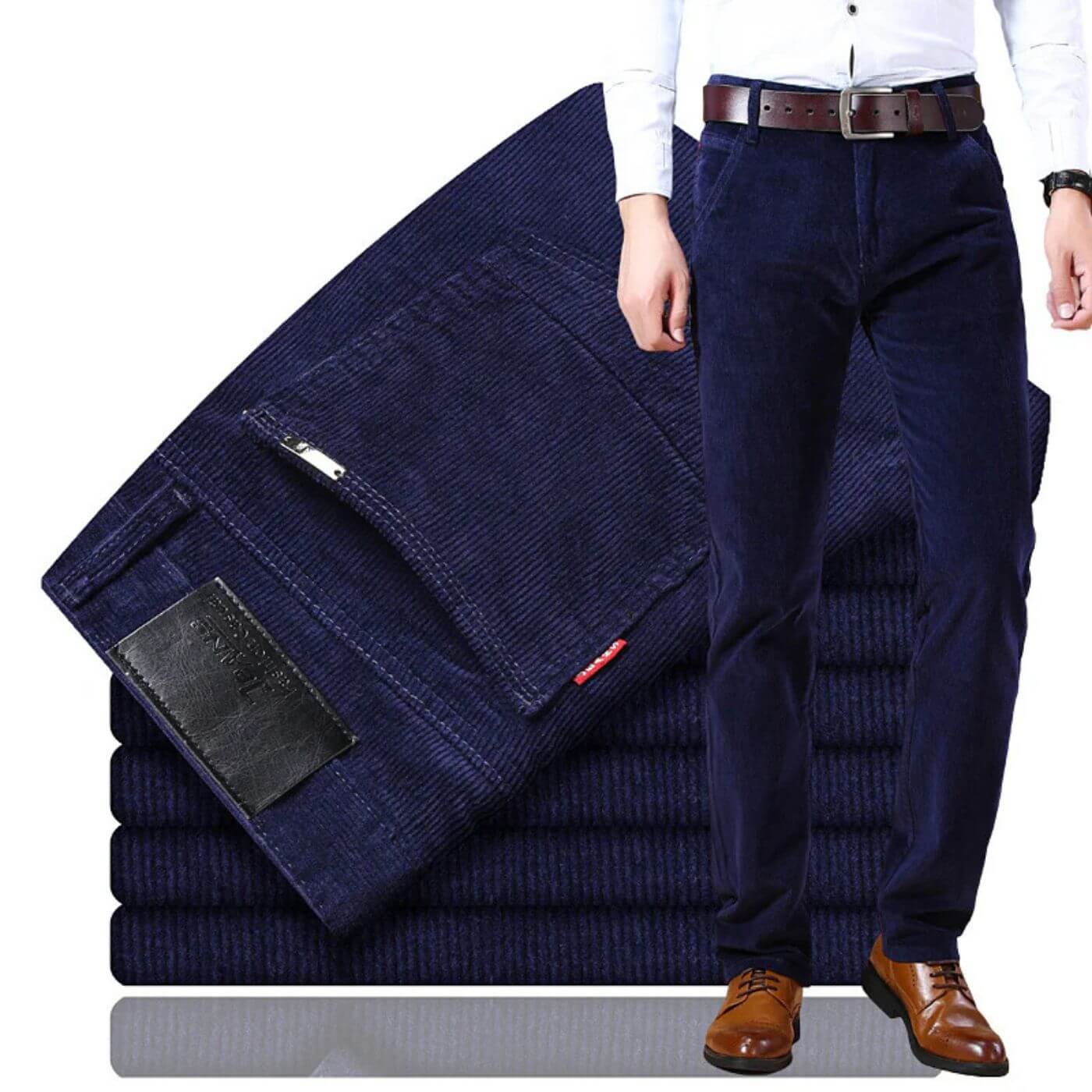 Basile | Pantalon Homme Slim Fit Taille Haute en Cordelette Uni, Casual et Confortable