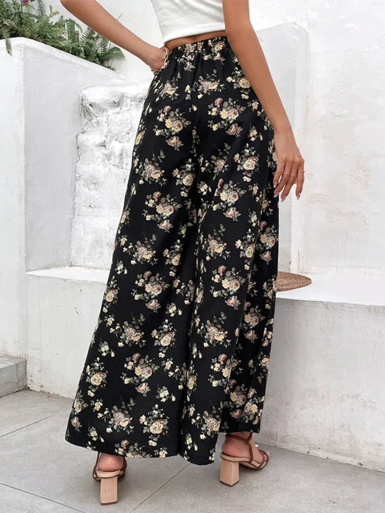 Bertille | Pantalon Fluide Imprimé Floral avec Fentes Latérales pour Femme