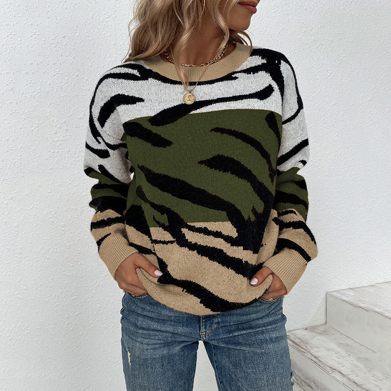 Crisetla | Pull Tricoté Tricolore Imprimé Tigre