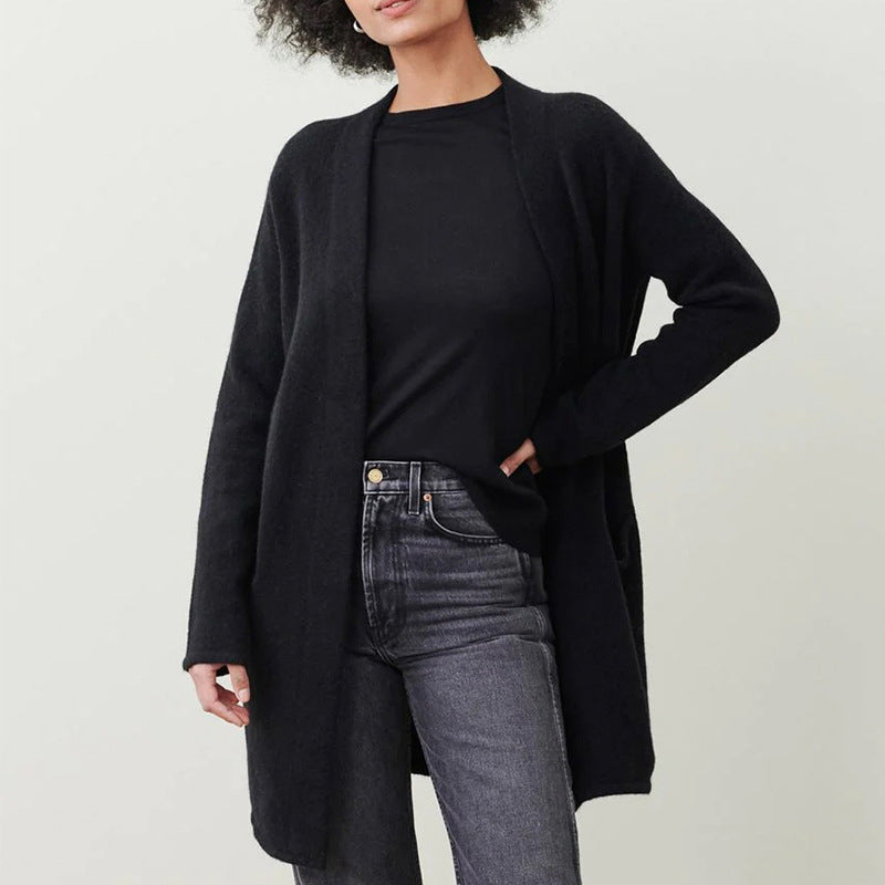 Arabella | Cardigan Longue Uni avec Poches Pratiques