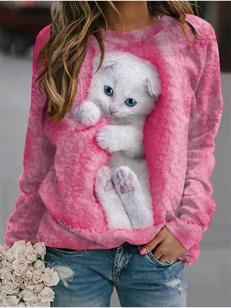 Xylia | Pull Femme Mignon à Col Rond avec Détails de Chat