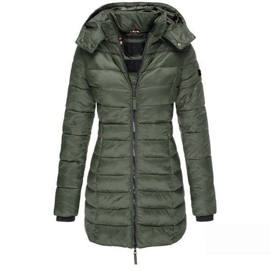 Sidonie | Manteau Puffer Femme Mi-Long, Coupe Slim, Zip Complet, Capuche, Hiver