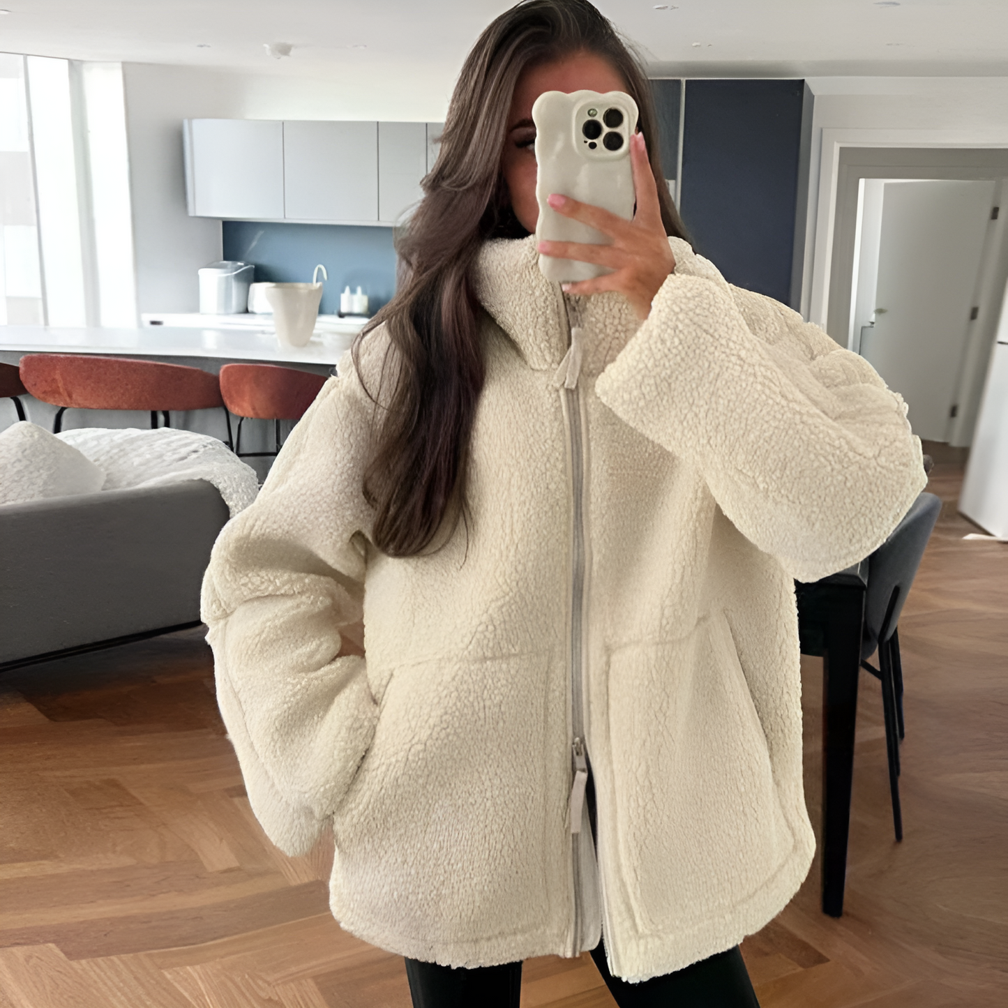 Quitana | Veste Femme Teddy Fleece à Zip Complet, Col Montant, Coupe Légèrement Ample avec Poches Latérales