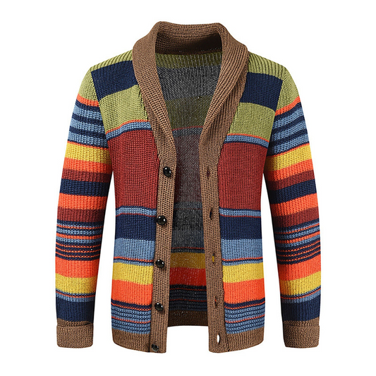 Georges | Cardigan Homme en Laine Premium Multicolore à Col en V et Boutonnage