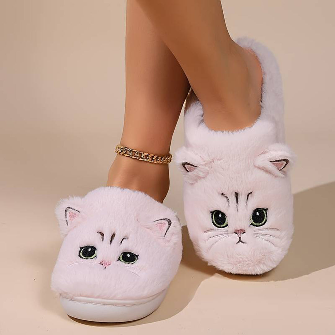 Raffaëlle | Chaussons Peluche à Tête de Chat pour Femmes