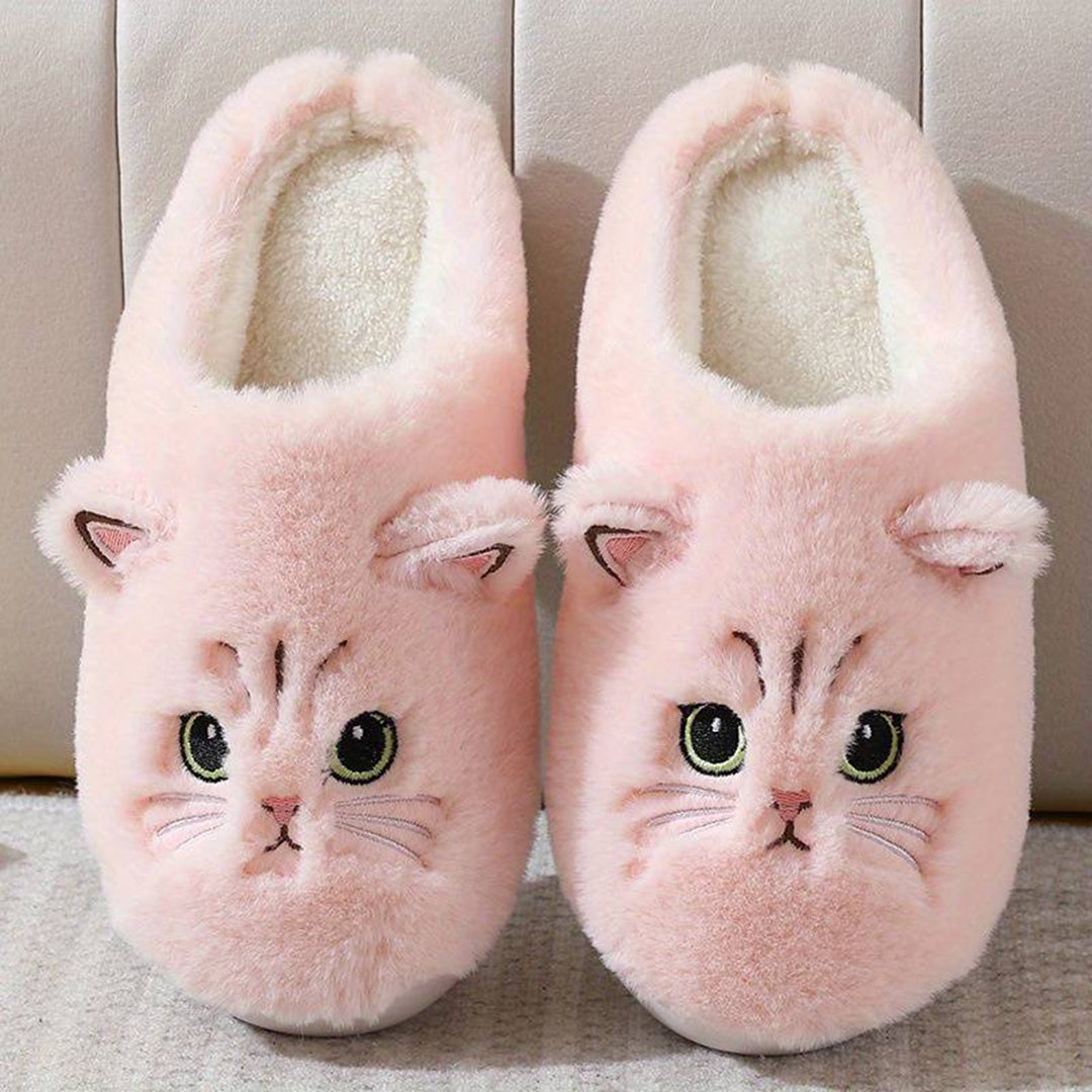 Raffaëlle | Chaussons Peluche à Tête de Chat pour Femmes