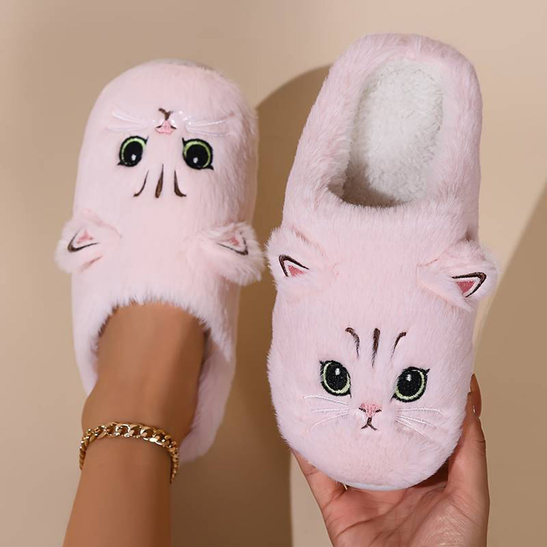 Raffaëlle | Chaussons Peluche à Tête de Chat pour Femmes