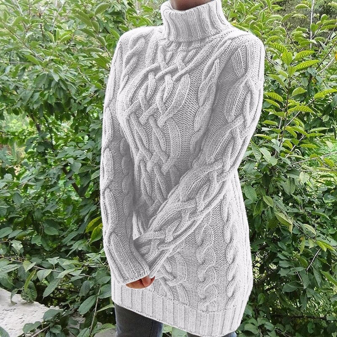 Xavelline | Pull Tricot Femme à Col Roulé en Tissu Tressé, Coupe Longue et Slim