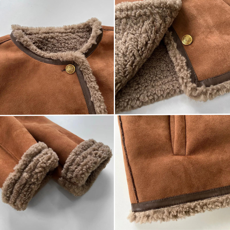 Justine | Veste Boutonnée en Molleton Doublé Marron pour Femme