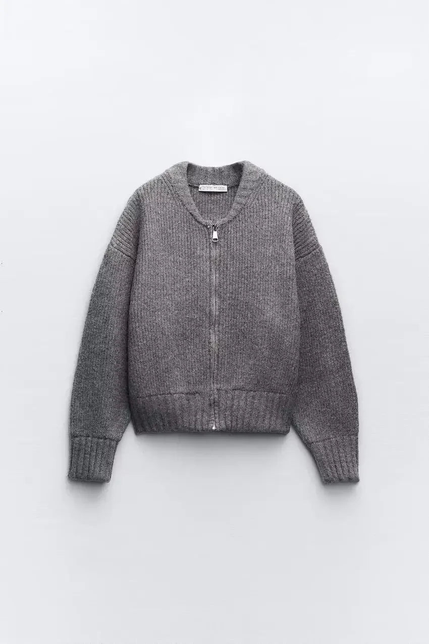 Modioz | Pull Tricoté Zippé en Gris Chiné