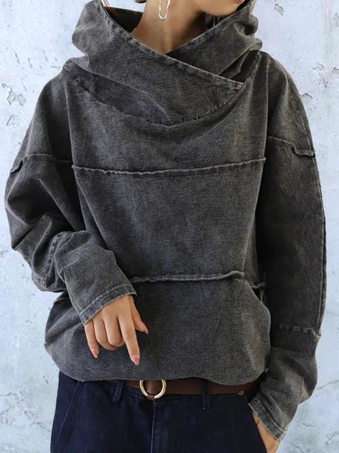 Cerola | Sweater à Capuche en Denim Gris Foncé pour Femme