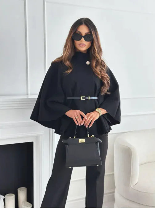 Cassius | Blouse en Cape Turtleneck avec Ceinture pour Femme, Élégance et Confort