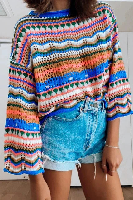 Quara | Pull Tricoté Multicolore à Col Rond pour Femme