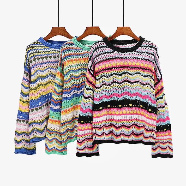 Quara | Pull Tricoté Multicolore à Col Rond pour Femme