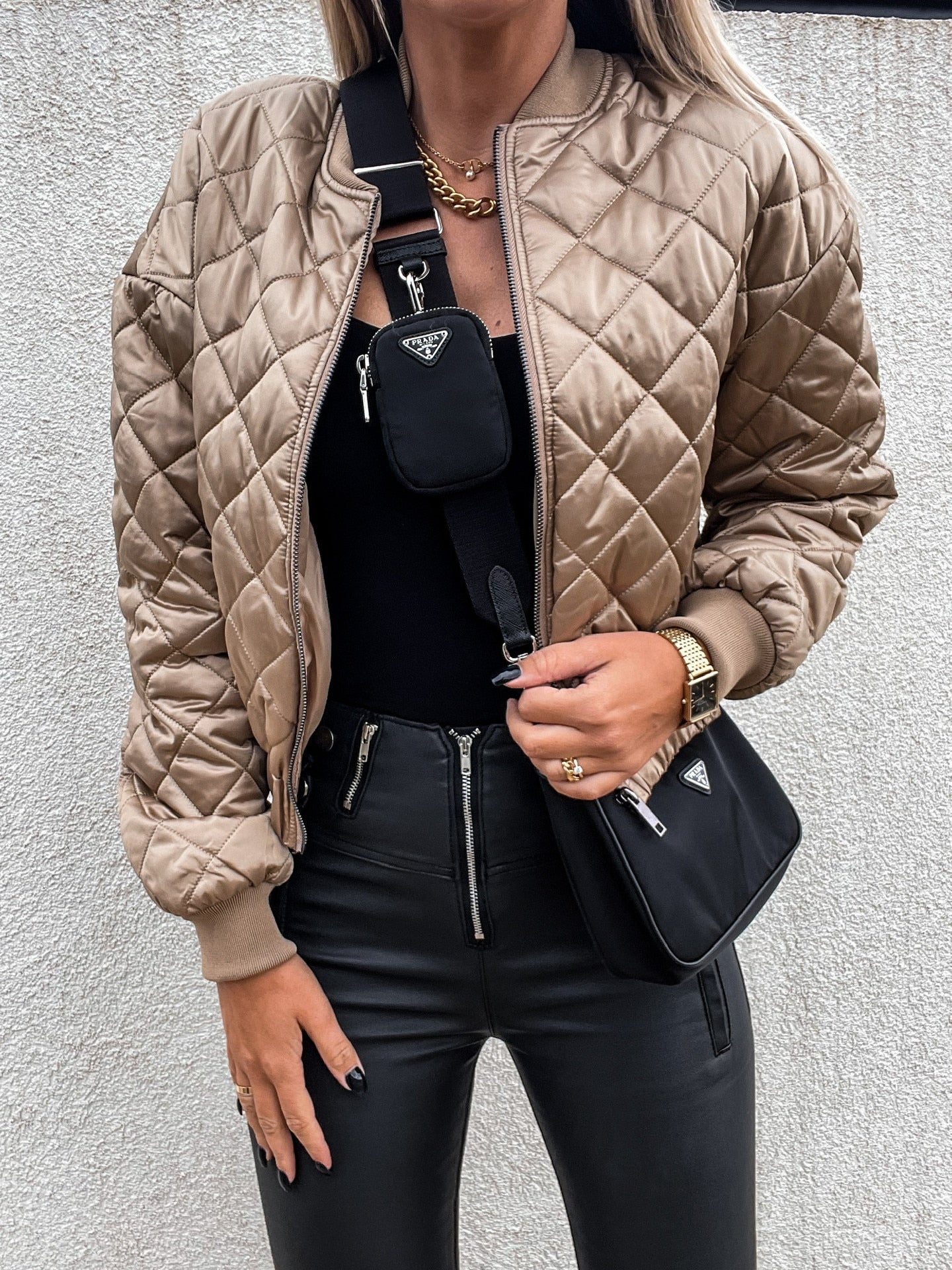 Saphira | Veste Bomber Femme à Motif Diamant, Fermeture Éclair et Coupe Ajustée