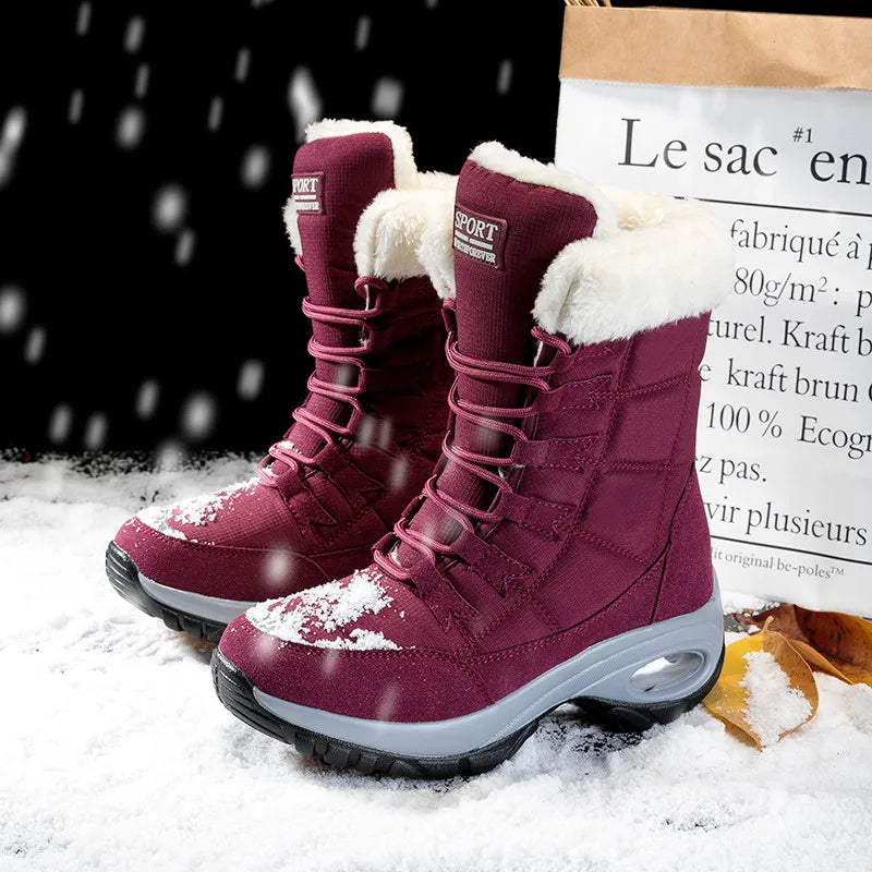 Zoraly | Bottes de Neige Mi-Hautes Femme Étanches à Lacets avec Doublure en Fleece