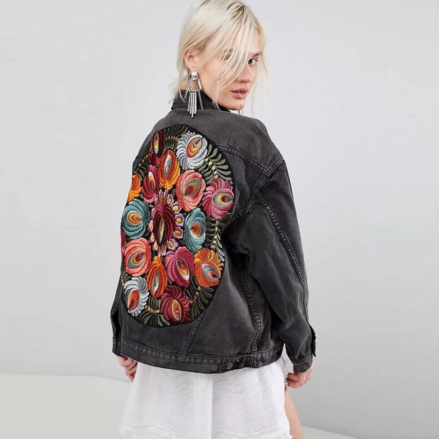 Jackina | Veste en Jean Femme avec Broderie Florale Boho