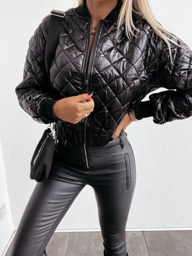 Saphira | Veste Bomber Femme à Motif Diamant, Fermeture Éclair et Coupe Ajustée