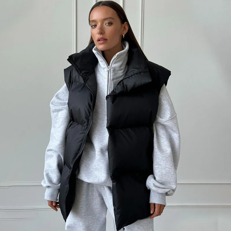 Philipa | Gilet Long Femme Matelassé à Fermeture Éclair pour l'Hiver