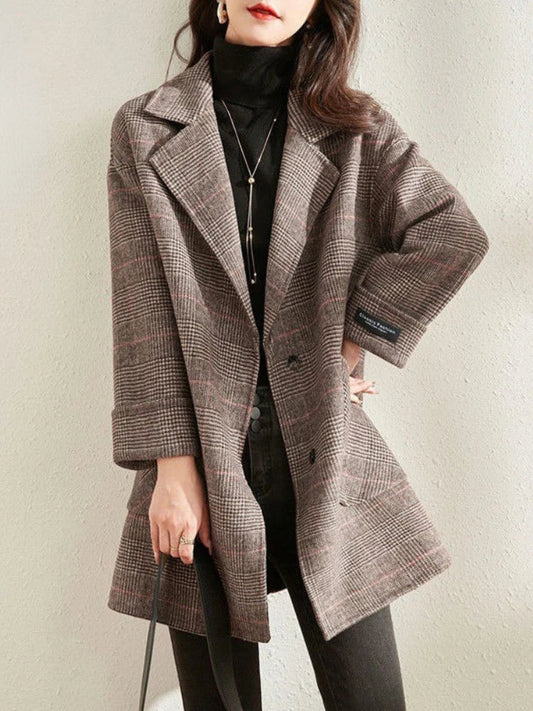 Harnelle | Manteau Long à Col Revers en Tweed, Boutonnage Simple, Élégant et Professionnel pour Femme