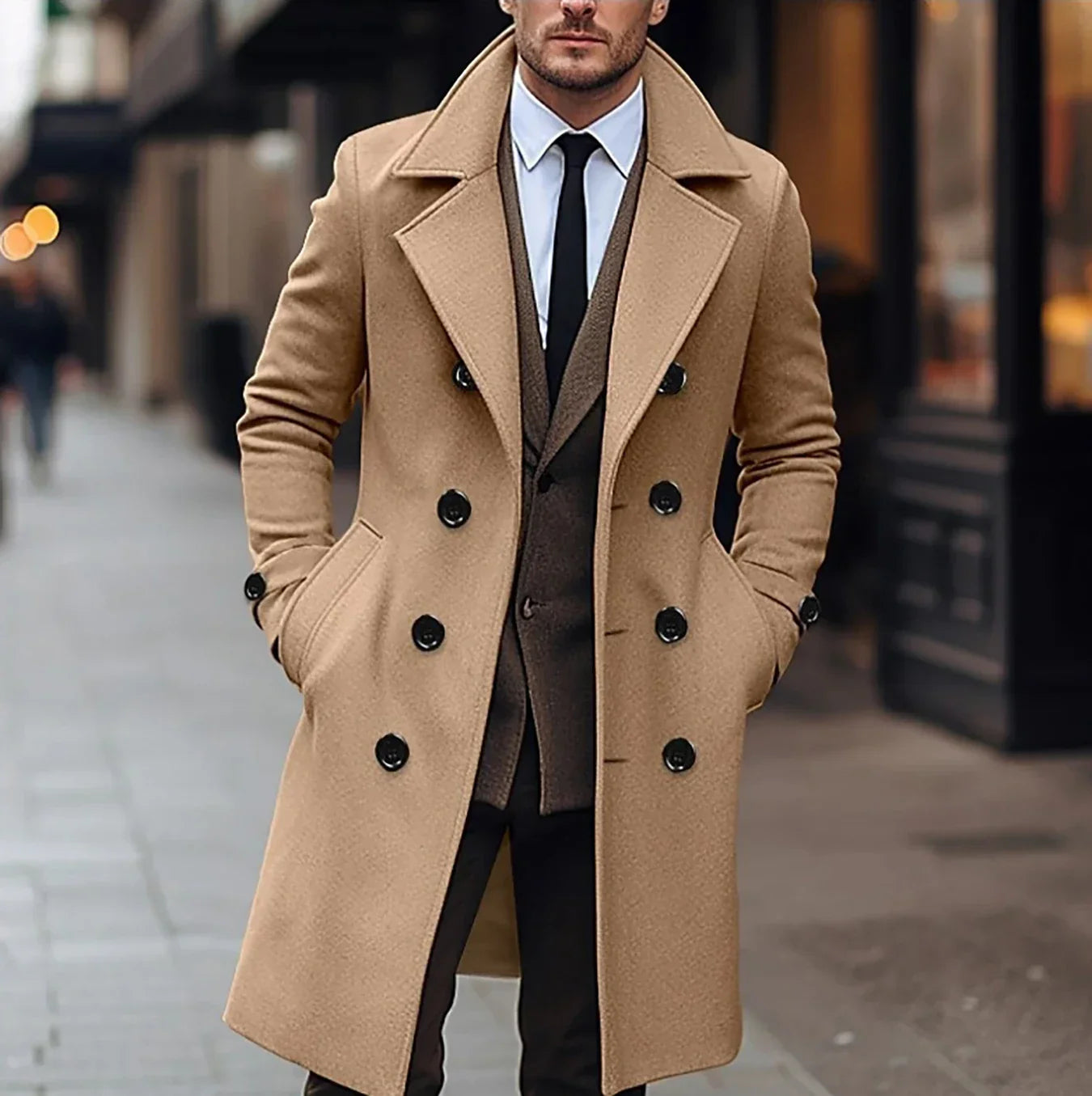 Doriano | Trench Coat Classique pour Homme à Col Revers et Double Boutonnage avec Poches Latérales