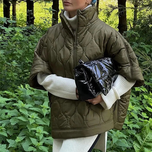 Katalina | Parka pour Femme, Vert Armée, Padded, Col Montant et Fermeture Éclair