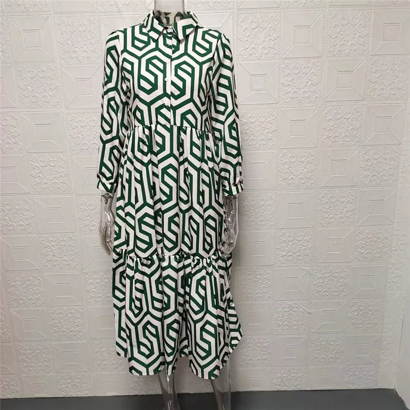 Viélia | Robe Longue à Manches Longues et Motif Géométrique