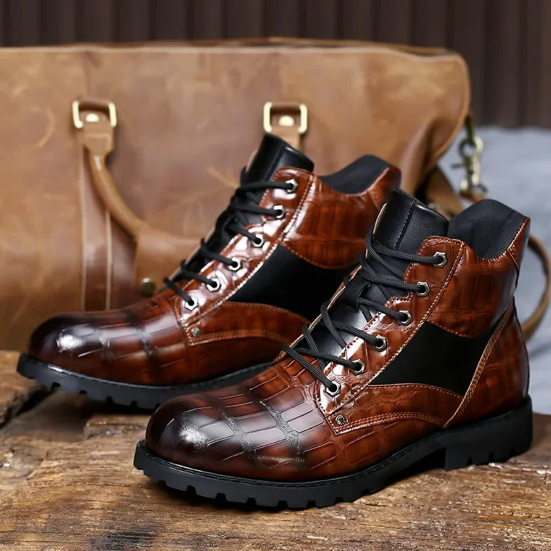 Stanislas | Bottines Casual Homme à Lacets avec Motif Crocodile pour Style et Robustesse