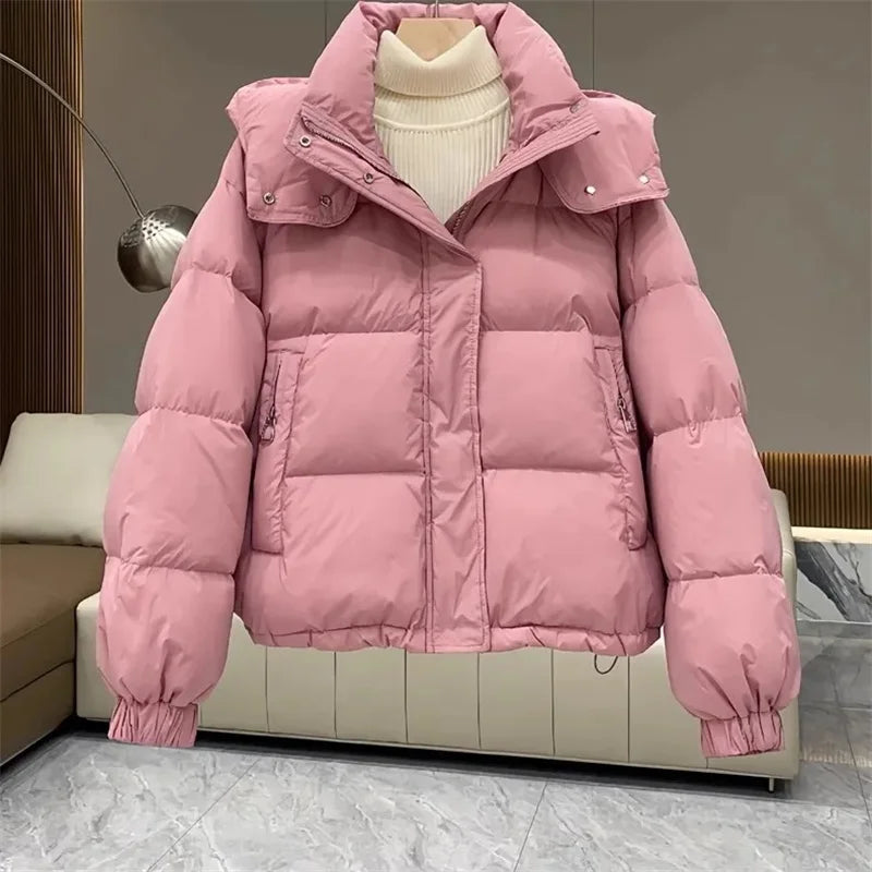 Kyana | Veste Puffer à Capuche avec Fermeture Éclair en Couleur Unie